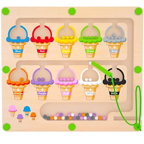 Magnetic Color & Number Maze - Montessori Wooden Color Matching Learning Counting Puzzle Board