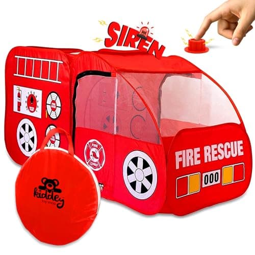 Kiddey Fire Truck Tent for Kids | Firetruck Play Tents with Sirens and Fireman Sound Button