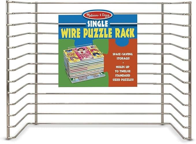 Melissa & Doug Puzzle Storage Rack - Wire Rack Holds 12 Puzzles - Puzzle Rack Organizer, Puzzle Holder Rack For Kids