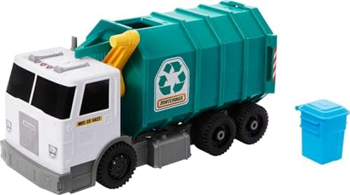 Matchbox Cars, 15-Inch Toy Recycling Garbage Truck with Lights and Sounds, Green Toy for Kids