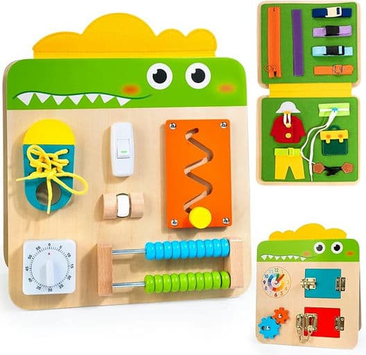 Wooden Busy Board for Toddlers 1-3 2-4, Montessori Learning Toy with 19 Educational Activities