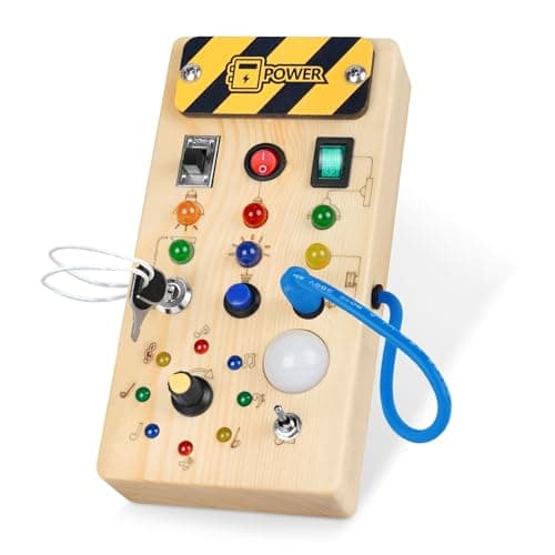 Wooden Busy Board with 8 LED Light Switches