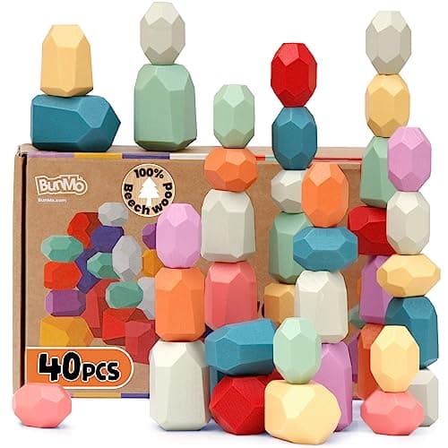 BUNMO Wooden Stacking Rocks- Montessori Toys