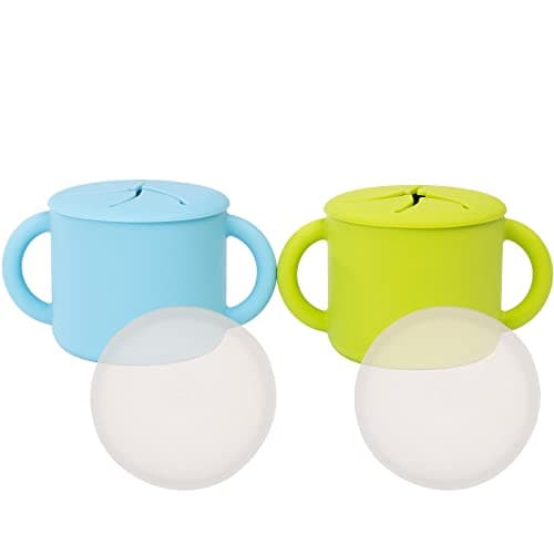 WeeSprout Snack Containers, Food Grade Silicone Cups, Spill-Proof Tops For Toddlers and Babies, Premium Hard Plastic Travel Lids, Dishwasher Safe