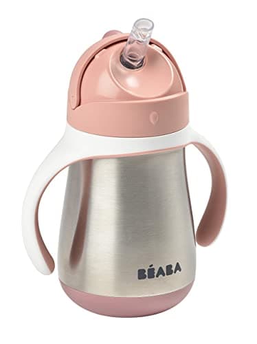 Beaba Stainless Steel Straw Sippy Cup, Sippy Cup with Removable Handles, Sippy Cup with Straw