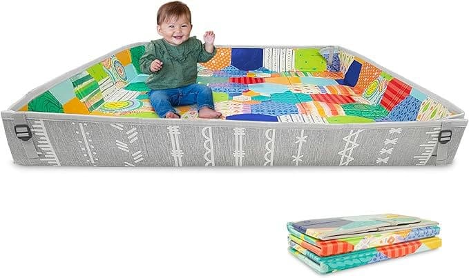 Foldable Soft Foam Mat, Extra Large Double-Sided Cushioned Portable Play Mat with Fold-Up Sides, Non Slip Crawling & Playing for Infants and Toddlers, Multicolor