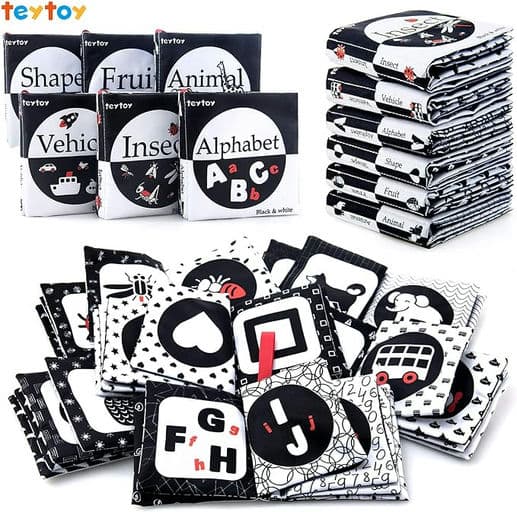 My First Soft Book,teytoy Nontoxic Fabric Baby Cloth Activity Crinkle Soft Black and White Book for Infants