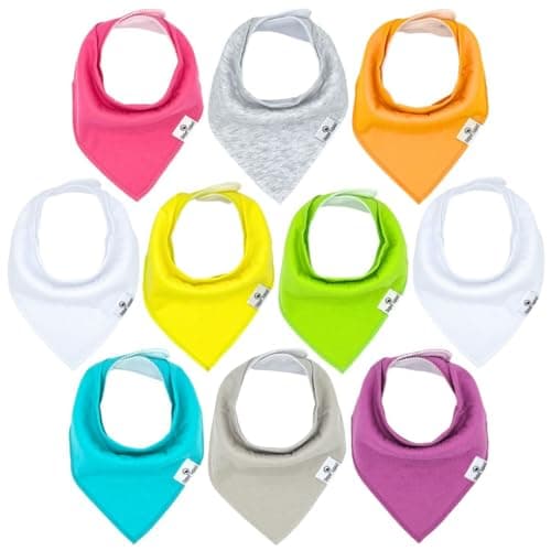 Diaper Squad 100% Organic Cotton Neutral Solid 10-Pack Baby Drool Bandana Bibs