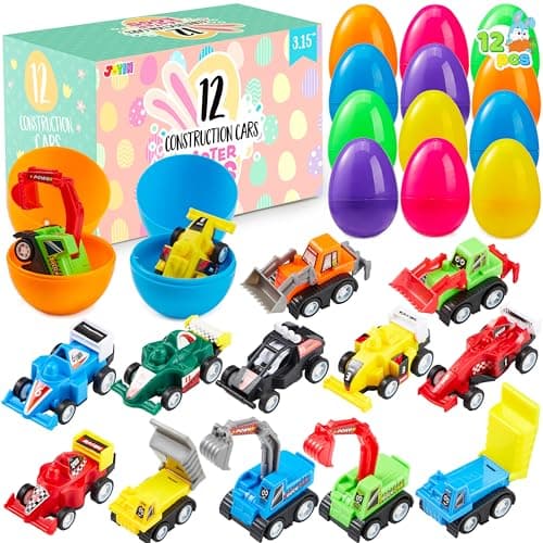 JOYIN 12 Pcs Filled Easter Eggs with Toy Cars