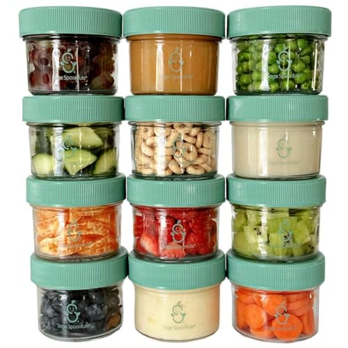 Sage Spoonfuls -12 Pack, 4 oz Baby Food Jars, Glass Baby Food Containers with Lids