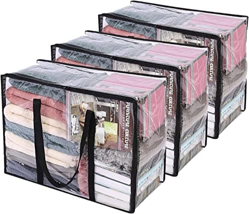 Vieshful Clear Clothes Storage Bag Organizer with Reinforced Handle, 18.1 X 15 X 9.1 in, Vinyl Storage Bag for Comforter, Blanket, Bedding, Duvet, Transparent Moving Totes with Sturdy Zipper