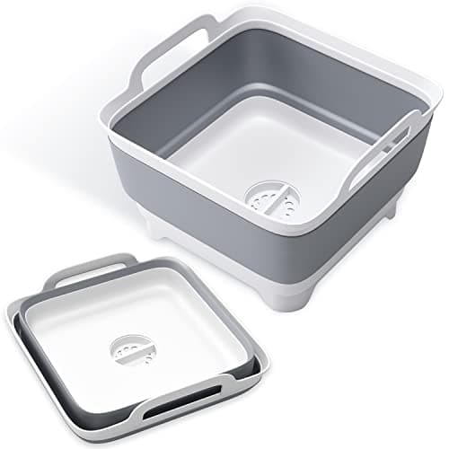 Vamako Collapsible Wash Basin, Portable Sink, Folding Laundry Tub with draining Plug, Camping Dish Tub, Plastic Tub Carry Handles