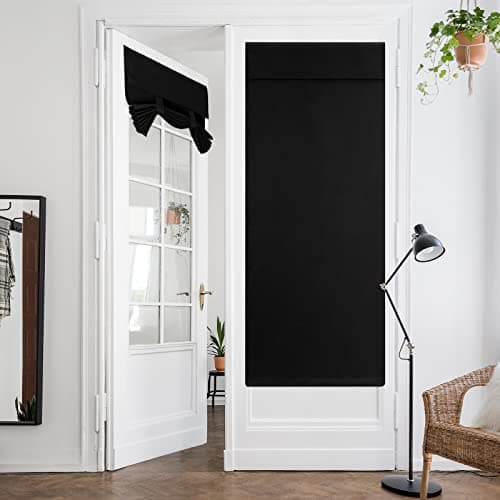 HOMEIDEAS Black French Door Curtains Privacy Blackout Door Curtains