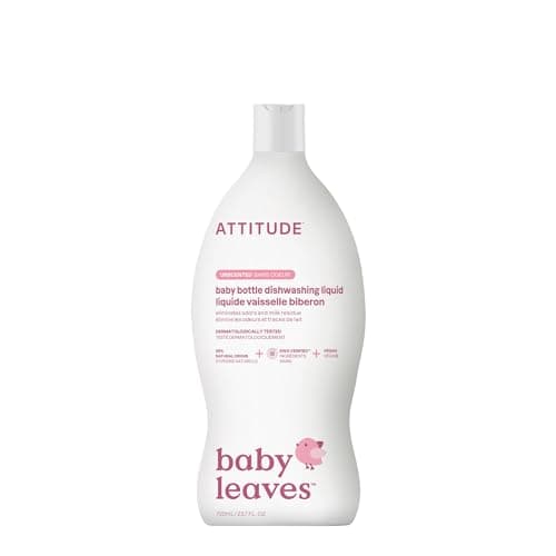 ATTITUDE Baby Bottle and Dishwashing Liquid, EWG Verified, No Added Dyes or Fragrances, Tough on Milk Residue and Grease, Vegan and Cruelty-free