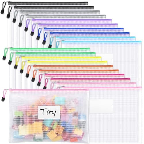 Sooez 20 Pack Mesh Zipper Pouch Bags, A4 Letter Size