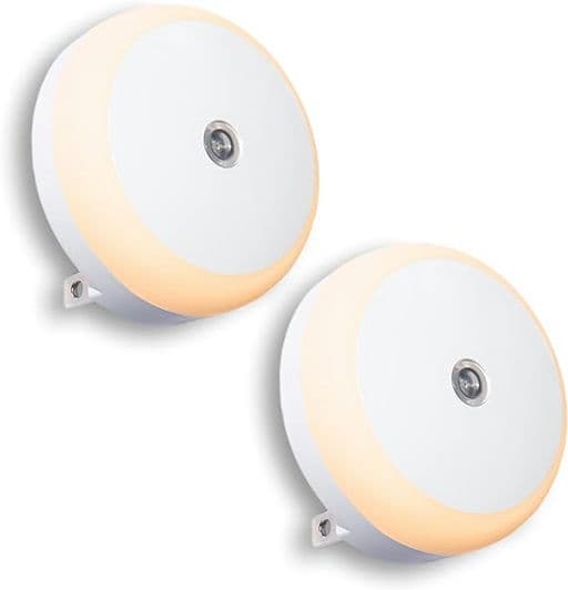 SerieCozy LED Night Light Plug in Nightlight with Dusk to Dawn Sensor Smart Warm White Night Wall Light Anti-Infrared for Bathroom, Bedroom, Home, Kitchen, Hallway, Energy Efficient, Round, 2 Pack