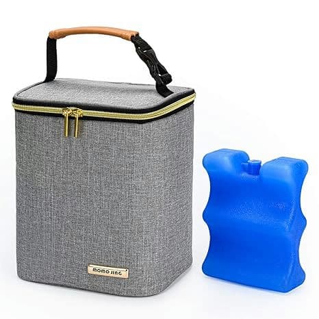 Insulated Breastmilk Cooler Bag and Baby Bottle Bag with Ice Pack Include, Fits 4 Large Baby Bottles Up to 9 Ounce for Nursing Mother-Grey