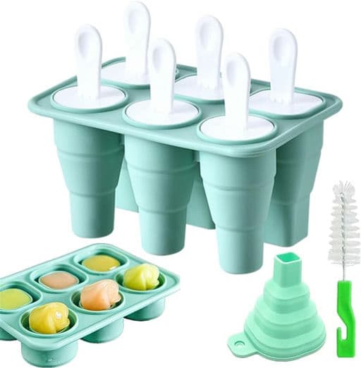 Popsicle Molds,Collapsible Popsicle Molds,6 Pieces Silicone Ice Pop Molds BPA Free Reusable Easy Release Ice Pop Make,Two Functions Ice Cube Trays (Green)
