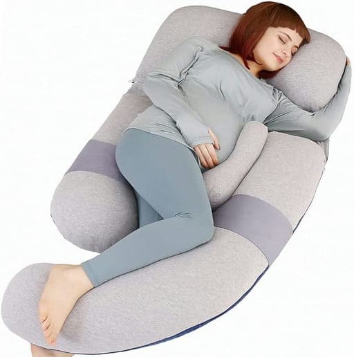 MOON PINE 60 inch Pregnancy Pillow, Detachable U Shape Full Body Pillow for Maternity Support, Sleeping Pillow for Pregnant Women (Grey&Blue-Velvet&Jersey