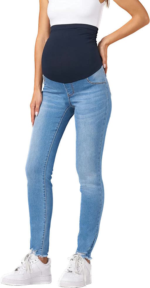 Women’s Maternity Jeans Skinny Stretch Comfy Ripped Hem Denim Jeans
