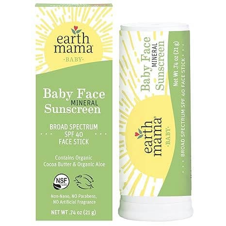 Earth Mama Baby Face Mineral Sunscreen Stick SPF 40 | Reef Safe, Non-Nano Zinc, Natural Water Resistant Sun Cream for Babies, Kids & Adults 0.74-Ounce, 3-Pack