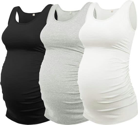 Women's Maternity Tank Top 3 Pack Ruched Side Sleeveless Pregnancy Basic Shirt