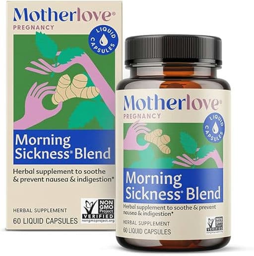 vMotherlove Morning Sickness Blend (60 Liquid caps) Herbal Supplement for Morning Sickness Relief—Vegan, Non-GMO, Organic Herbs, Kosher, Soy-Free