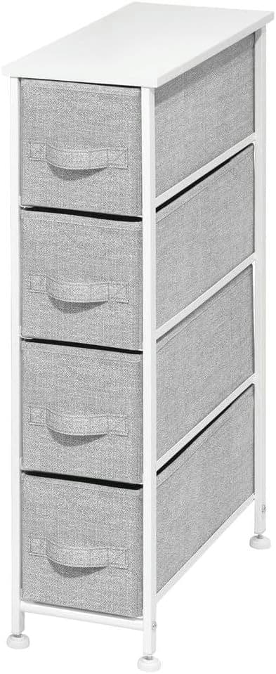 Narrow Dresser Storage Tower Stand with 4 Removable Fabric Drawers - Steel Frame, Wood Top Organizer for Bedroom, Entryway, Closet - Lido Collection - Gray