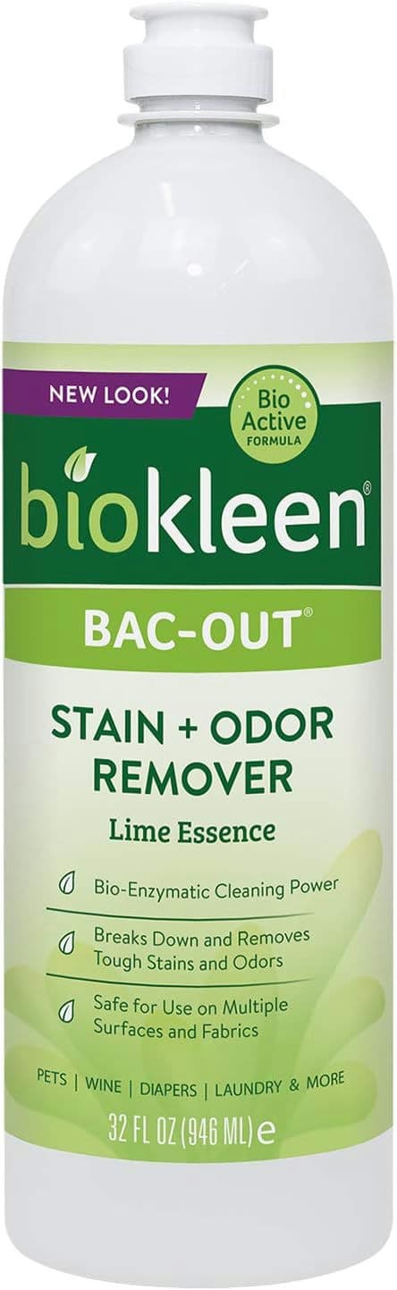 Biokleen Bac Out Stain Remover for Clothes - Natural with Live Enzyme Cultures, for Carpet, Diapers, Wine, Laundry 32 oz - Packaging May Vary