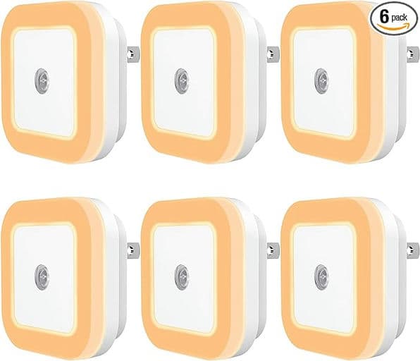 SYCEES Plug-in LED Night Light with Dusk to Dawn Sensor for Hallway, Stairs, Bathroom, Kitchen, Bedroom, Nursery, Kids Room, Warm White, Pack of 6