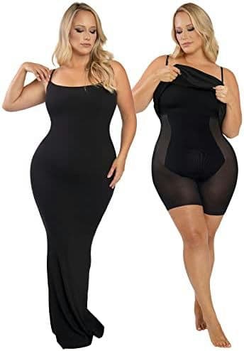 Popilush Crew Neck Shaper Dress Built-in Shapewear Bra 9 in 1 Sleeveless Casual Summer Midi Bodycon Dress with Zipper