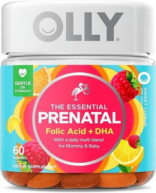 Olly The Essential Prenatal Gummy Multivitamin, 30 Day Supply ( Gummies), Sweet, Folic Acid, Vitamin D, Omega 3 DHA, Chewable Supplement, White Citrus, 60 Count (Pack of 1)