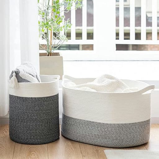 Large Cotton Rope Baby Nursery Basket and Tall Laundry Hamper