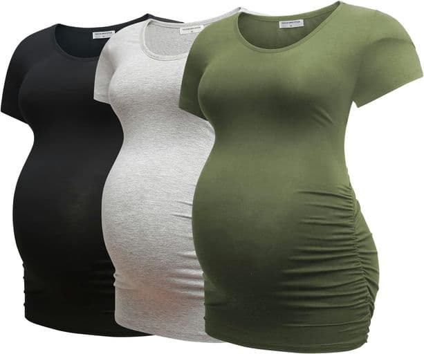 Womens Maternity T-shirt Classic Side Ruched Tee Top Mama Pregnancy Clothes