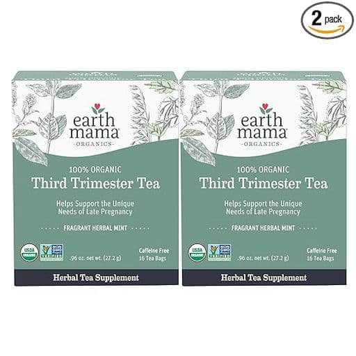 Earth Mama Organic Third Trimester Tea Bags | 100% USDA Organic Herbal Tea for Late Pregnancy Comfort + Childbirth Preparation, 16 Teabags Per Box (2-Pack)