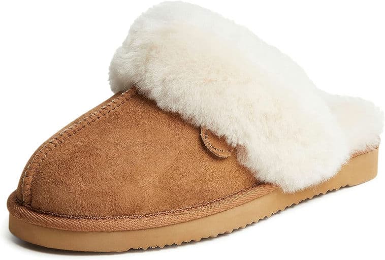 Dearfoams Women's Fireside Sydney Shearling Fur Indoor/Outdoor Scuff Slipper