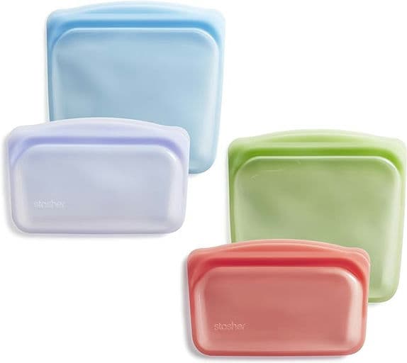 Stasher Reusable Silicone Storage Bag, Food Storage Container, Microwave and Dishwasher Safe, Leak-free, 4-Pack Lunch/Travel Bundle, Rainbow