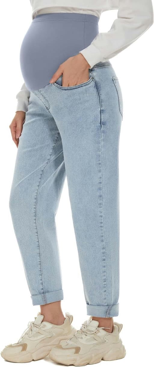 POSHGLAM Women's Maternity Jeans Over Belly Comfy Stretch Boyfriend Jeans Denim Pregnancy Pants, S-XXL