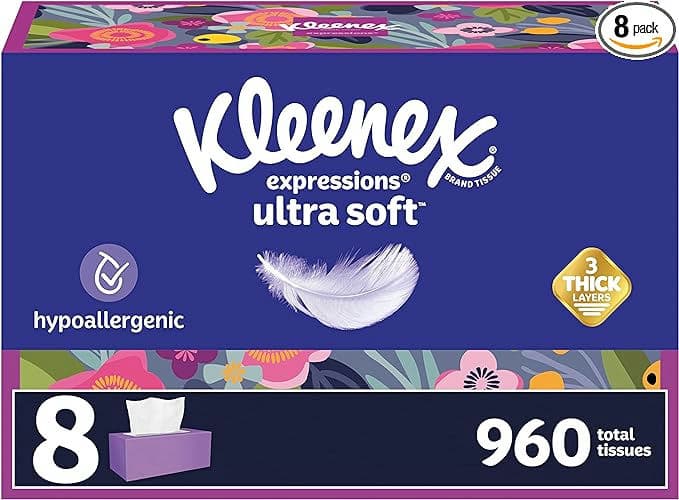 Kleenex Expressions Ultra Soft Facial Tissues, 8 Flat Boxes, 120 Tissues per Box, 3-Ply