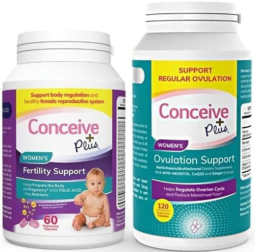 CONCEIVE PLUS Ovulation Bundle, Womens Fertility Supplement Prenatal Vitamins and Ovulation PCOS Support Capsules