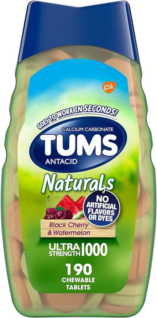 TUMS Naturals Ultra Strength Antacid Chews for Heartburn Relief, Black Cherry & Watermelon - 190 Count - Get Ready For The Big Game