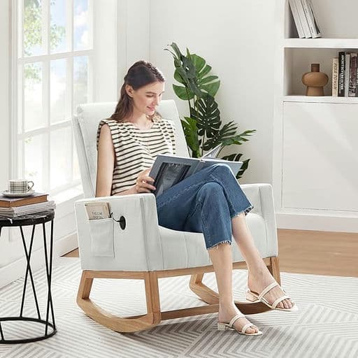 VECELO Rocking Chair, Upholstered Glider Rocker for Nursery Comfy Armchair