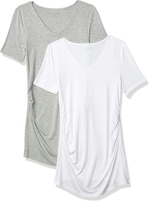 Women's Maternity Short-Sleeve Rouched V-Neck T-Shirt