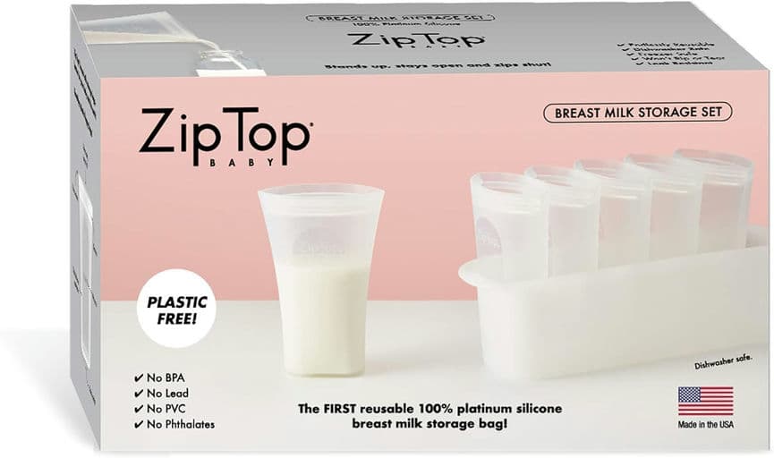 Zip Top Platinum Silicone Breast Milk Storage Bag Reusable Set of 6 + Freezer Tray