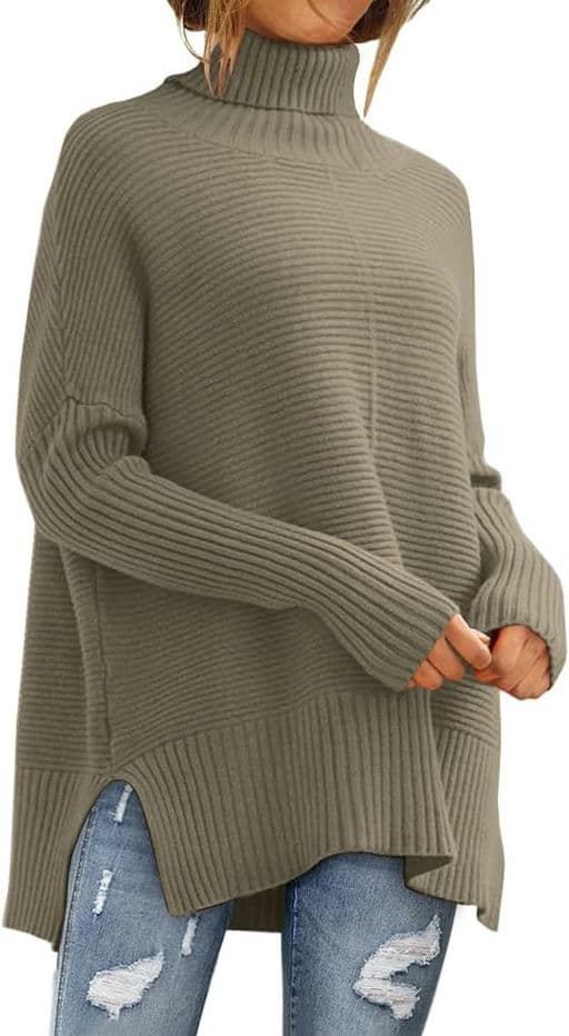 LILLUSORY Women's Oversized Turtleneck Sweaters 2023 Fall Batwing Sleeve Ribbed Tunic Sweater