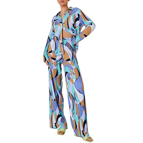 Women's 2 piece Button Down and Wide Leg Pants Sets