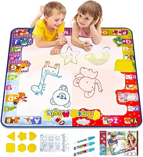 KIZZYEA Educational Aqua Doodle Mat for 2-5 Year Olds - Large Water Coloring Mat With Neon Colors for Drawing