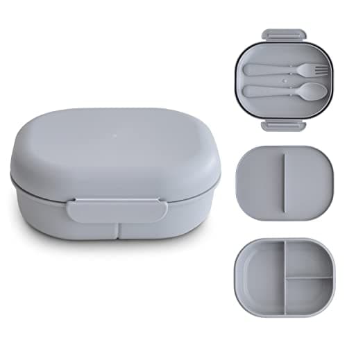mushie Kids Bento Lunch Box | 3-Compartment & Removable Divider + Fork & Spoon Utensils