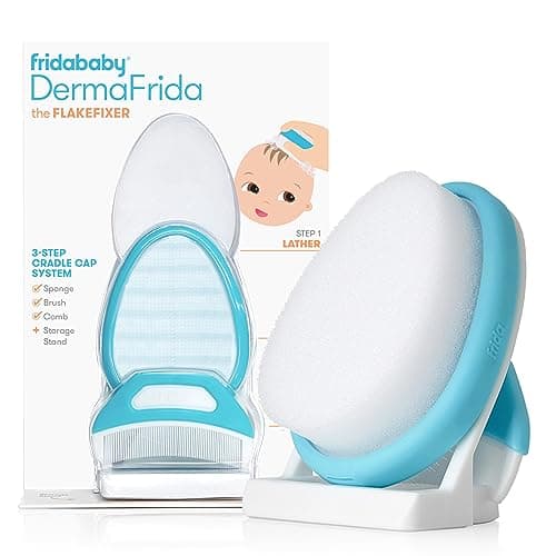 The 3-Step Cradle Cap System, DermaFrida The FlakeFixer, Sponge, Brush, Comb and Storage Stand for Babies with Cradle Cap