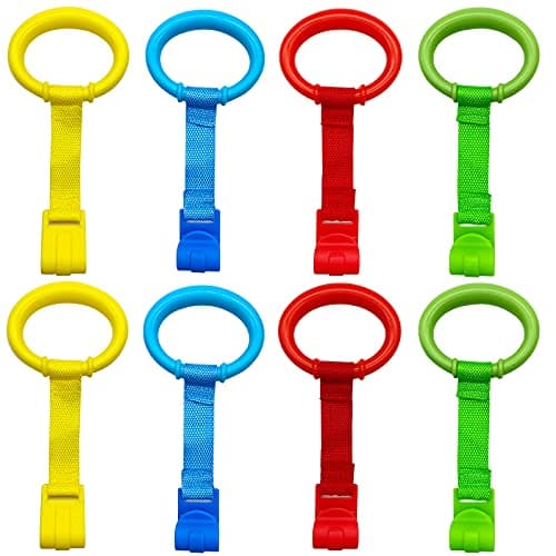 codree 8PCS 4 Colors Baby Playpen Pull up Rings-Baby Crib Pull up Rings-Baby Walking Exercises Assistant Rings-Baby Bed Stand Up Rings